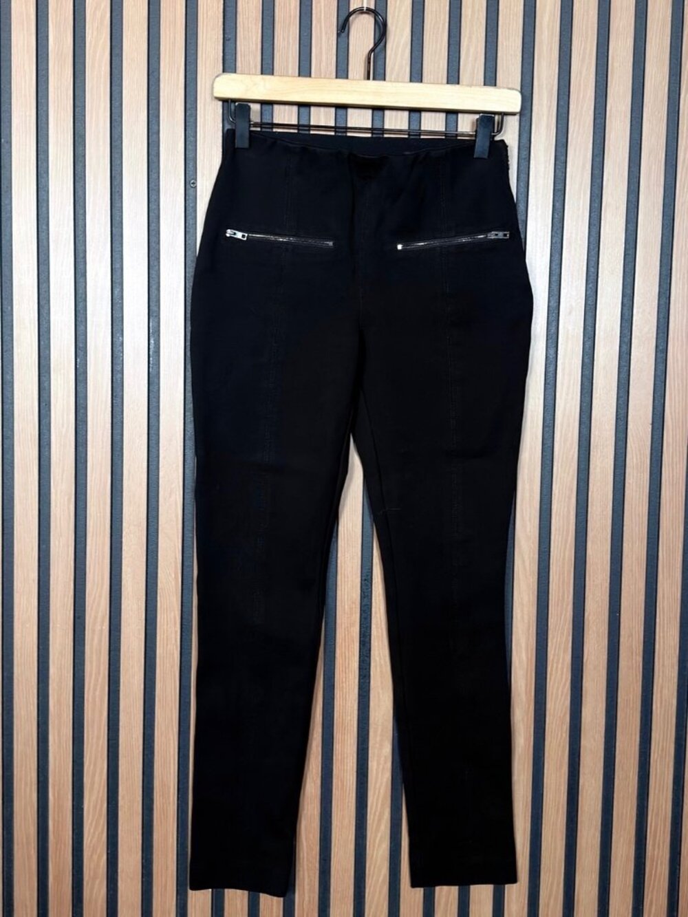 Rag & Bone Pants 2 Womens Black Front Zip Trim Ankle Trousers Stretch